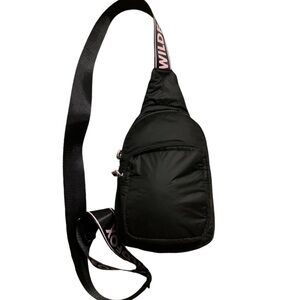 Wildfox Black Crossbody Sling Bag with Pink Logo Strap